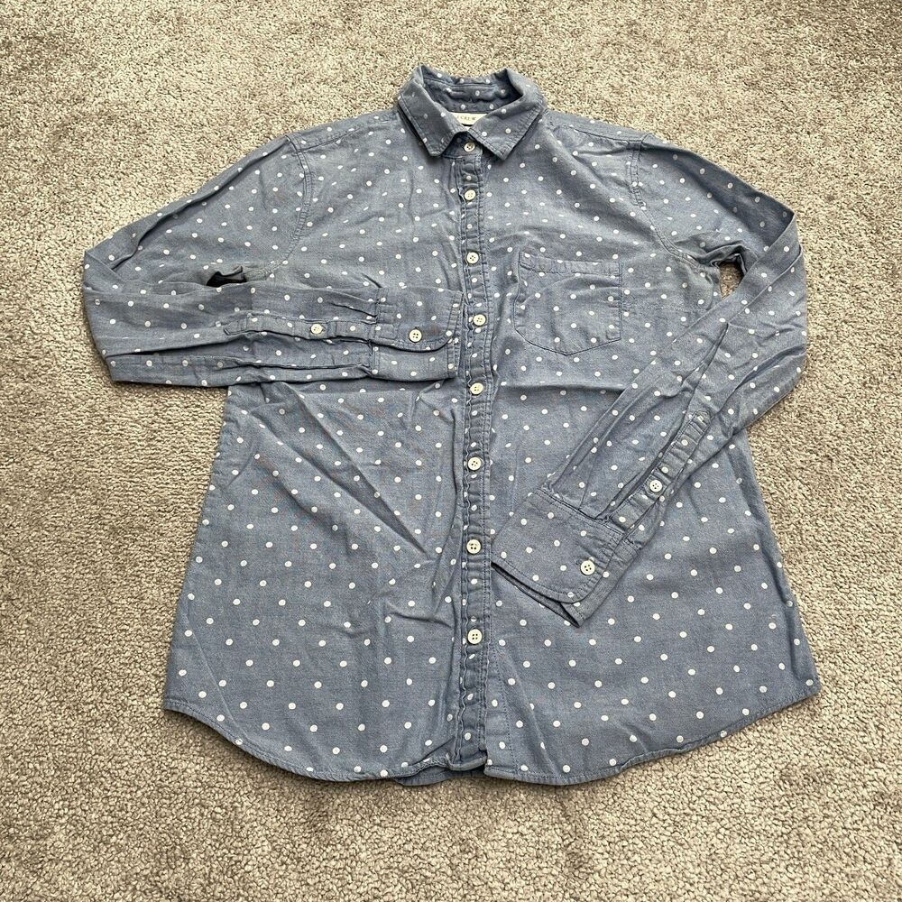 J.Crew Chambray Polka Dot Button Down Shirt Women 00 Blue Long Sleeve Casual Top